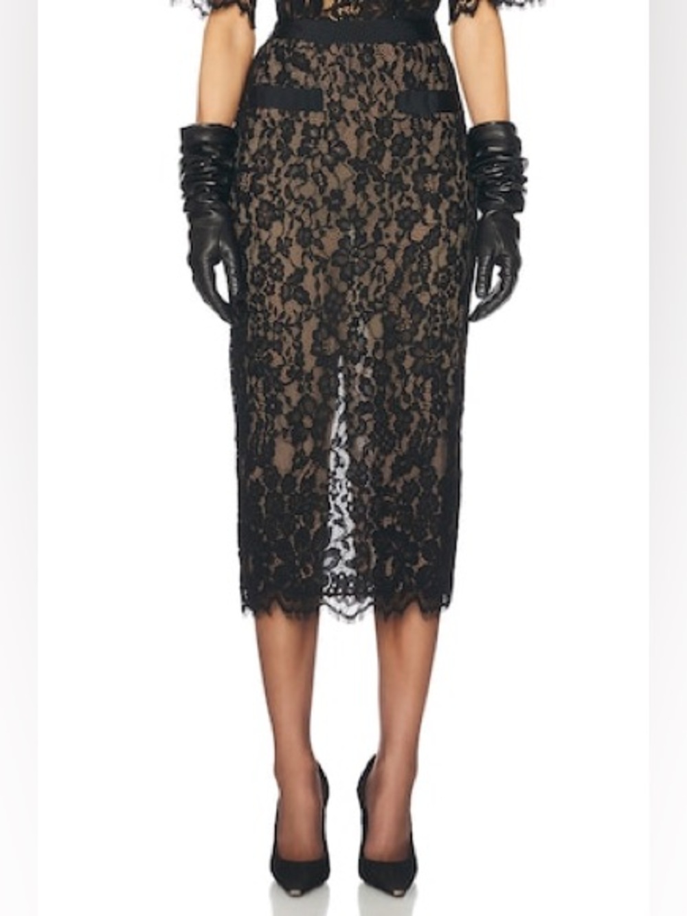 Helsa Lace Midi Skirt in Black - size XS